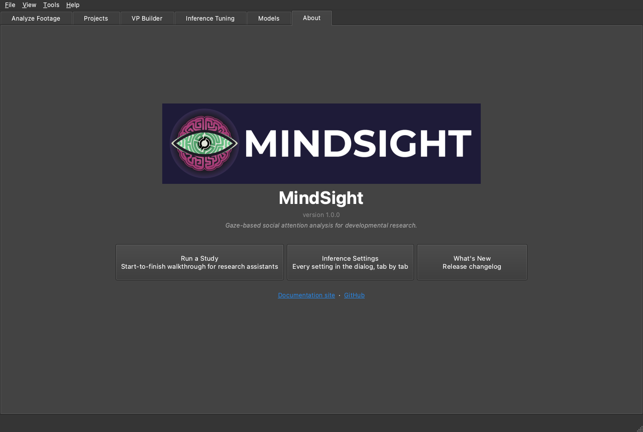 The About tab hero: logo, version, and the guide cards, dark theme