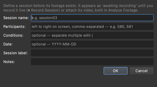 The Plan a session dialog in the dark theme