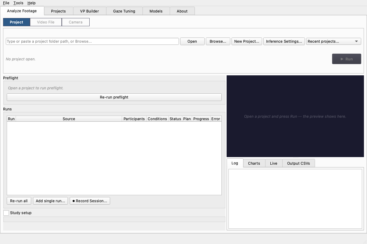 The Analyze Footage home screen with no project open