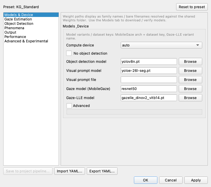 The Inference Settings dialog