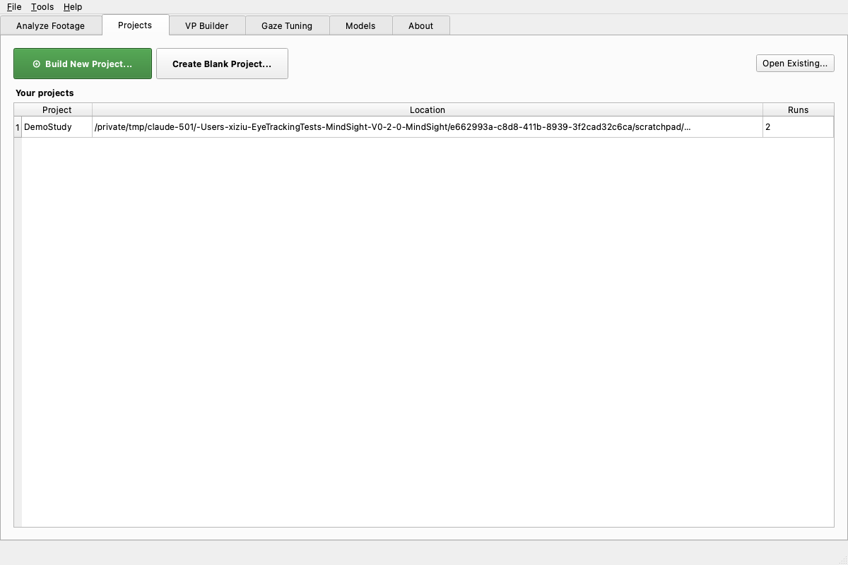 The Projects tab landing with the project library